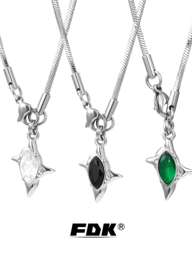 双子星钛钢锆石项链男生潮流