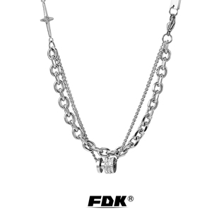 可刻字双层拼接古巴链转运珠吊坠项链男潮轻奢小众嘻哈高级感配饰