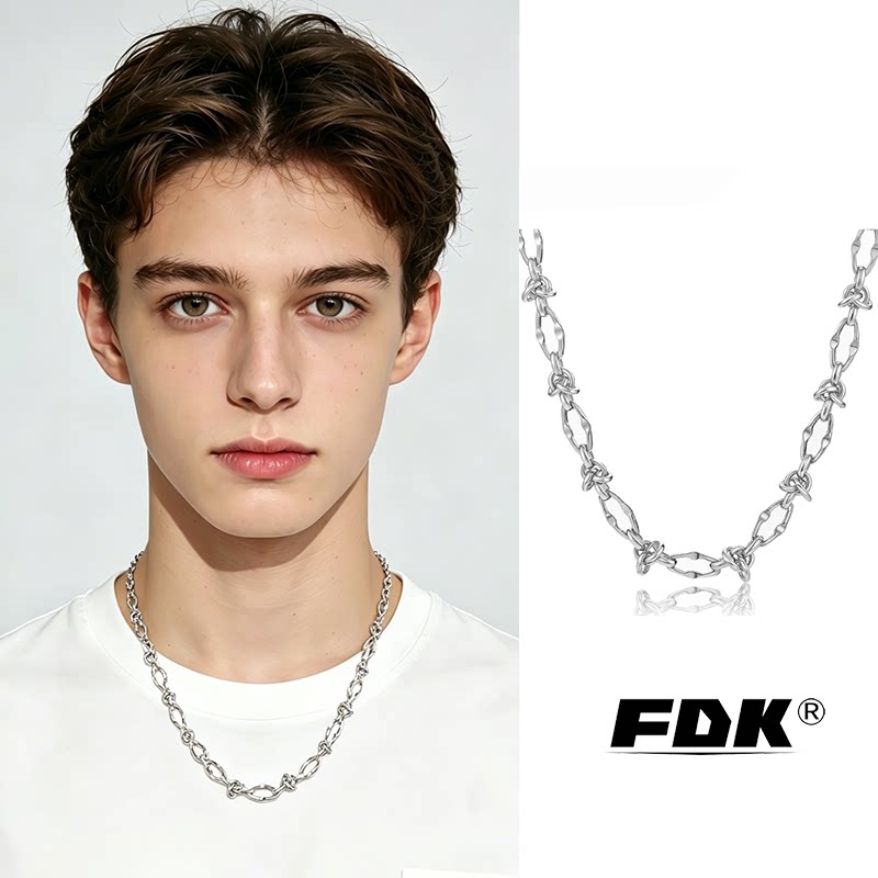 刻字定制打结荆棘男士项链男款钛钢男生潮牌街头嘻哈小众高级感