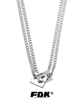 FDK项链男款简约毛衣链双层方环相扣男士男生嘻哈小众设计可刻字