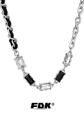 FDK暗黑白锆石项链男士男款锁骨链颈链嘻哈拼接链条古巴链可刻字