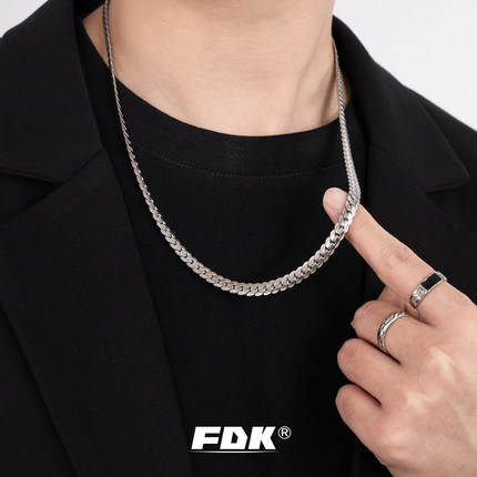 FDK压花古巴链项链男款潮简约嘻哈小众百搭毛衣链配饰高级设计感