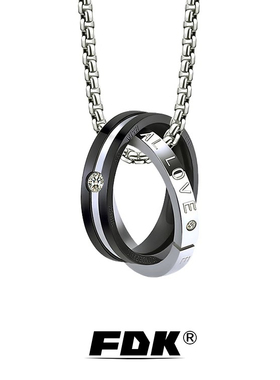 FDK王一博同款双环项链刻字定制男潮牌百搭戒指吊坠礼物送男友