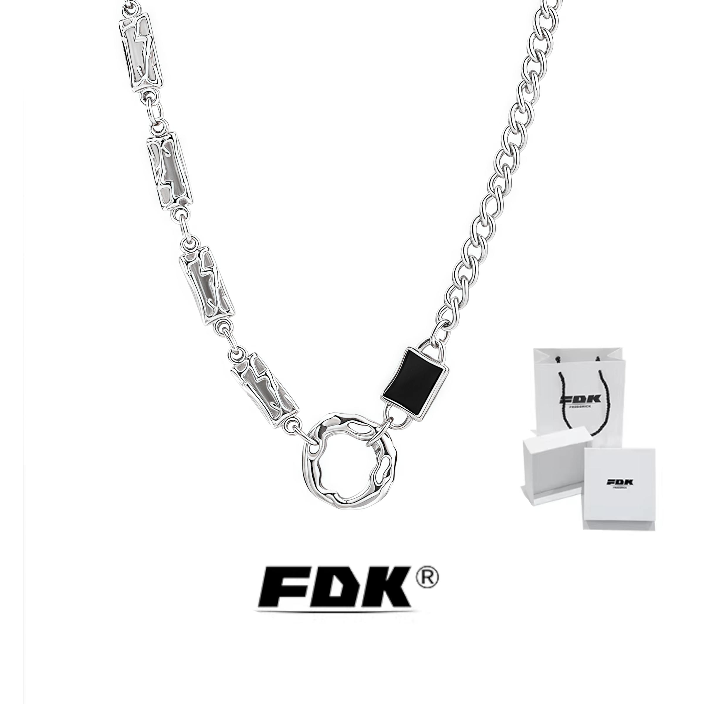 FDK男士项链拼接钛钢男嘻哈毛衣链吊坠王嘉尔同款送礼男生可刻字