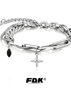 十字架星芒黑宝石钛钢手链