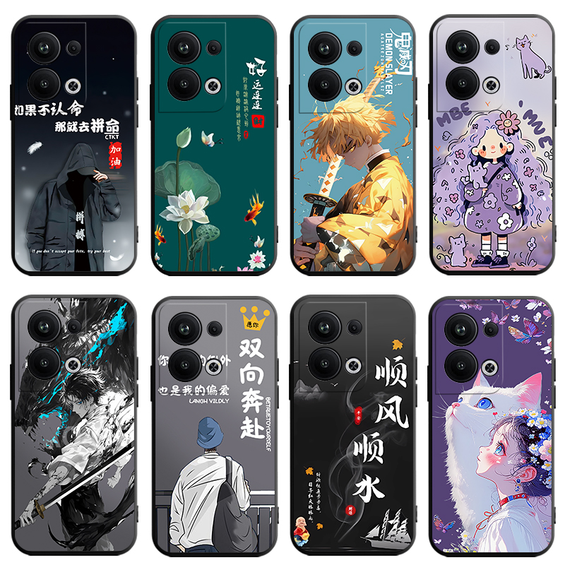 适用于opporeno9pro+手机壳Renon9Pro+软套Ren09+全屏膜opop简约Ren09pro+磨砂reno9por+卡通PGW110动漫彩绘