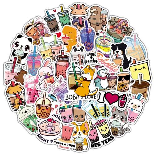 50pcs cute pearl milk tea graffiti stickers note guitar wa