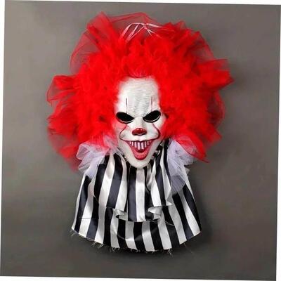 Halloween Terror Clown Wreath Door Wall Hanging Wreath Decor