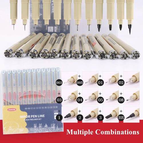 Manga Black Fineliner Marker Pens Art Supplies Waterproof Sk