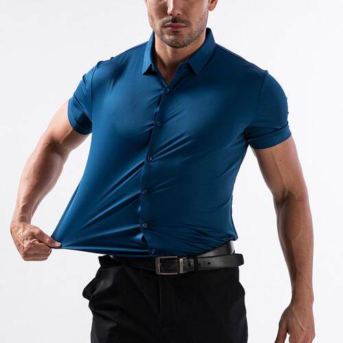 Summer High Elastic Shirts Men Short-sleeved Shirt 短袖衬衫