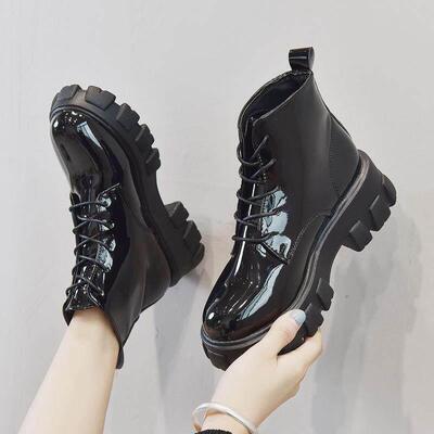 马丁靴女短靴厚底皮靴大码women martin boots flat boots big 42