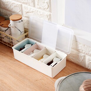 广华简约调味盒 三格四格内罐可分离带勺防尘盖防潮厨房收纳