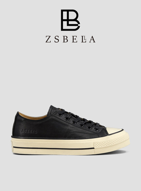 ZSBELLA潮鞋2026年春季全牛皮板鞋2.5cm休闲浅口系带少年黑色圆头