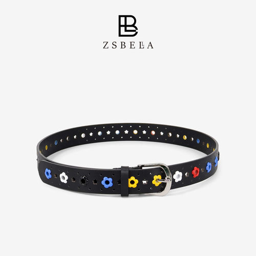 ZSBELLA真皮小花皮带腰带女