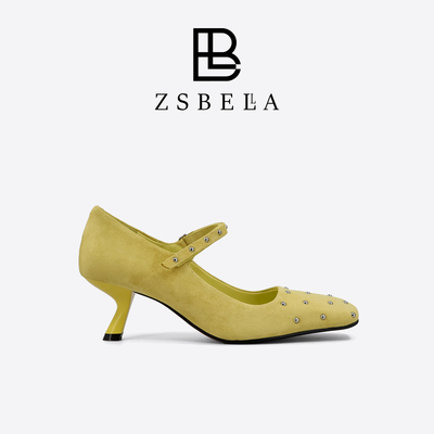 ZSBELLA赛斯贝拉牛绒6cm跟钻饰尖头玛丽珍高跟鞋女士轻熟风通勤鞋