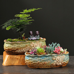 大口径拼盘多肉花盆陶瓷特价 粗陶肉肉植物大号创意小花盆 清仓个性