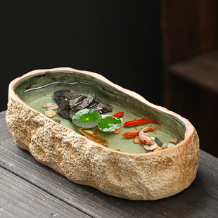 铜钱草水培养鱼缸仿石头睡碗莲盆小缸阳台花盆陶瓷多肉拼盘特大号