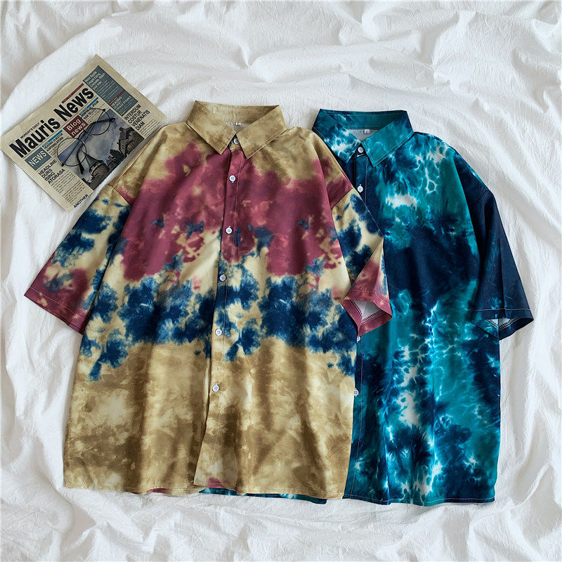 夏季日系扎染衬衫女设计感小众韩版宽松复古港味洋气短袖上衣外套|msdalam kategori Butik wanita / wanita, shirt - dari Buy2taobao.com untuk memberikan perkhidmatan ejen Taobao profesional membeli