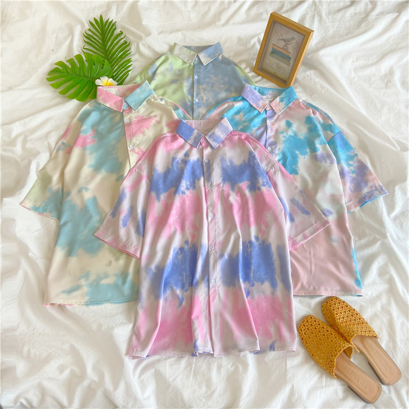 短袖扎染衬衫2022年夏季新款女装韩版宽松设计感小众复古上衣小衫|msdalam kategori Butik wanita / wanita, shirt - dari Buy2taobao.com untuk memberikan perkhidmatan ejen Taobao profesional membeli