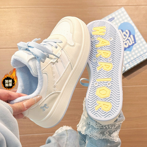 回力蕾丝加绒小白鞋女2025秋冬