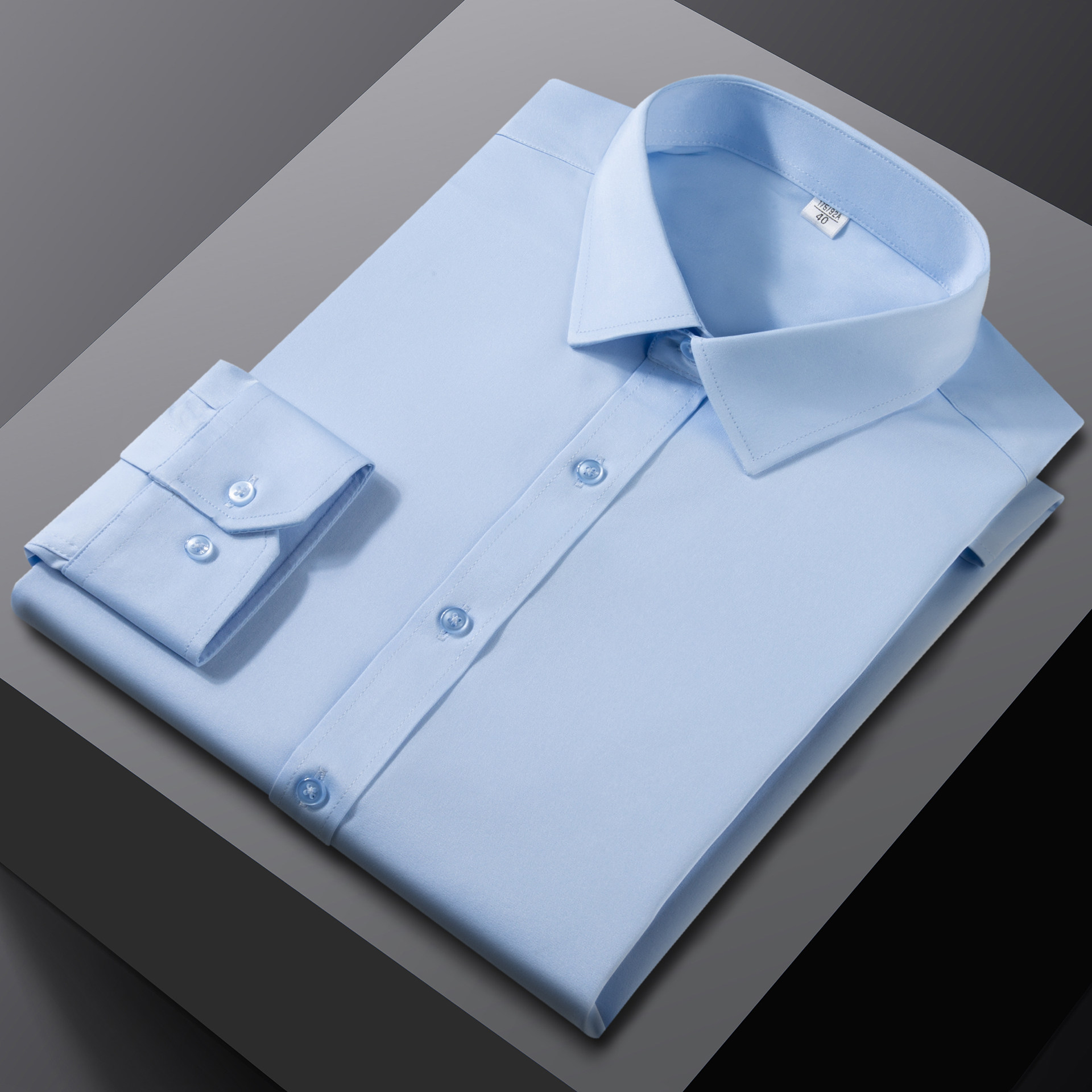 男士弹力免烫蓝色修身工作服衬衫