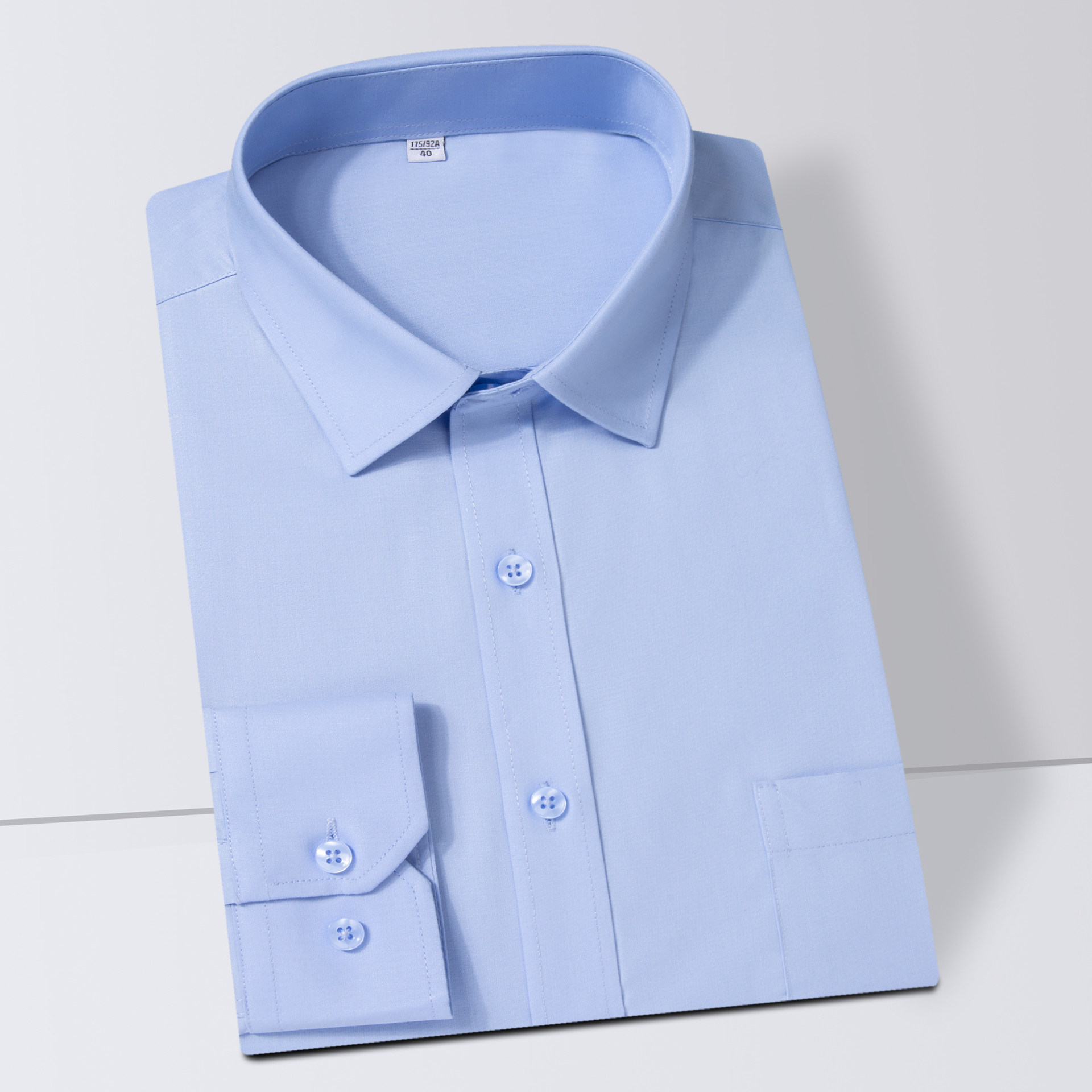 男装棉质透气免烫纯蓝色长袖衬衫