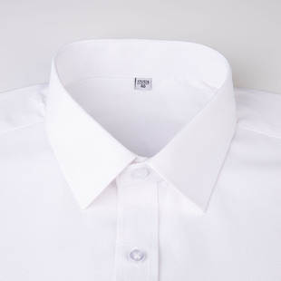 男款棉质透气正装商务休闲短袖衬衣 夏天男士工作服白色斜纹衬衫