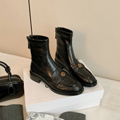 山茶花小香绝美瘦瘦2025新款 马丁短靴 巨好看平底踝靴黑色英伦法式