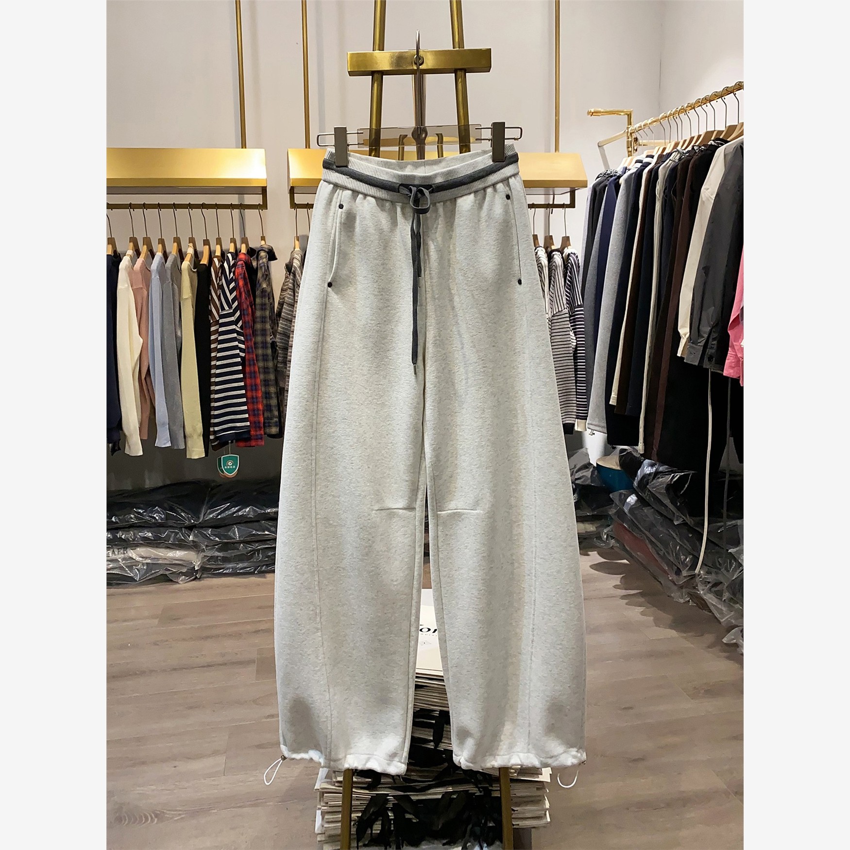 撞色抽绳两穿卫裤女抽绳卫裤女