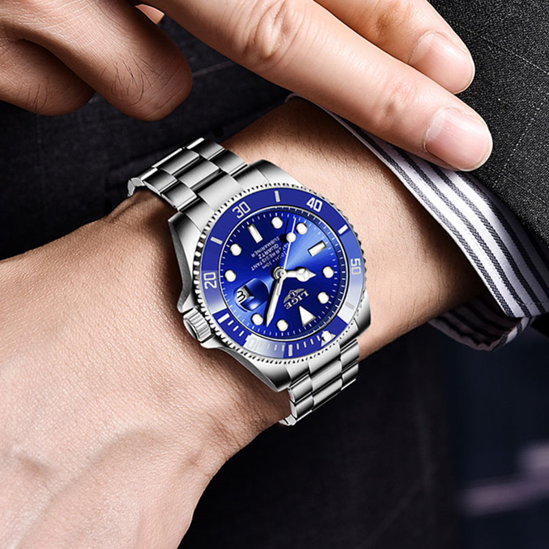 大表盘时尚潮流男士绿水鬼石英表