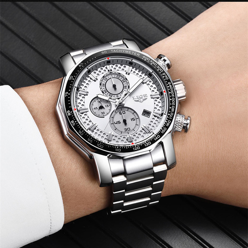 大表盘钢带款时尚男小三针石英表