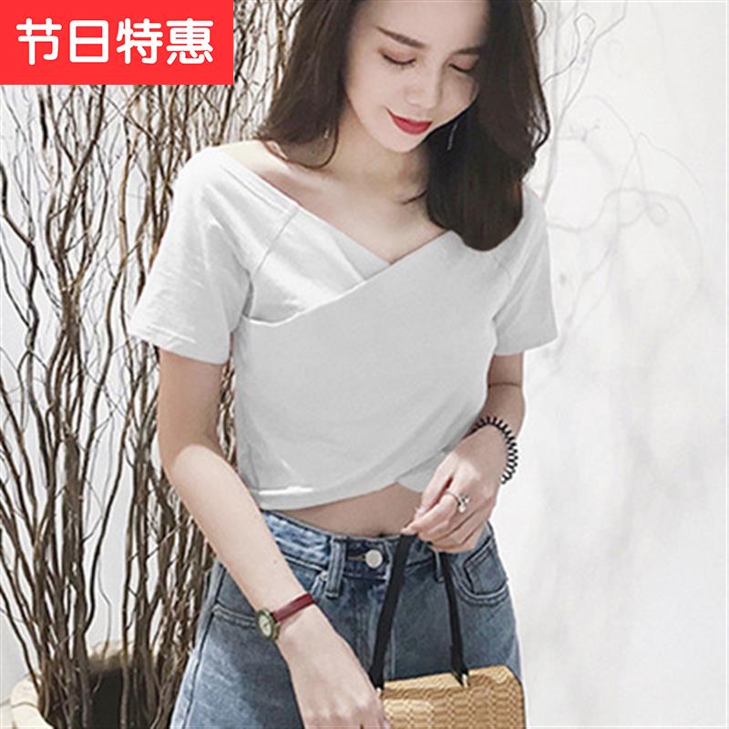 搭配z半身鱼尾长裙牛仔背带短裤子的上衣女短袖v领露脐短袖修|msdalam kategori Butik wanita / wanita, baju-T - dari Buy2taobao.com untuk memberikan perkhidmatan ejen Taobao profesional membeli