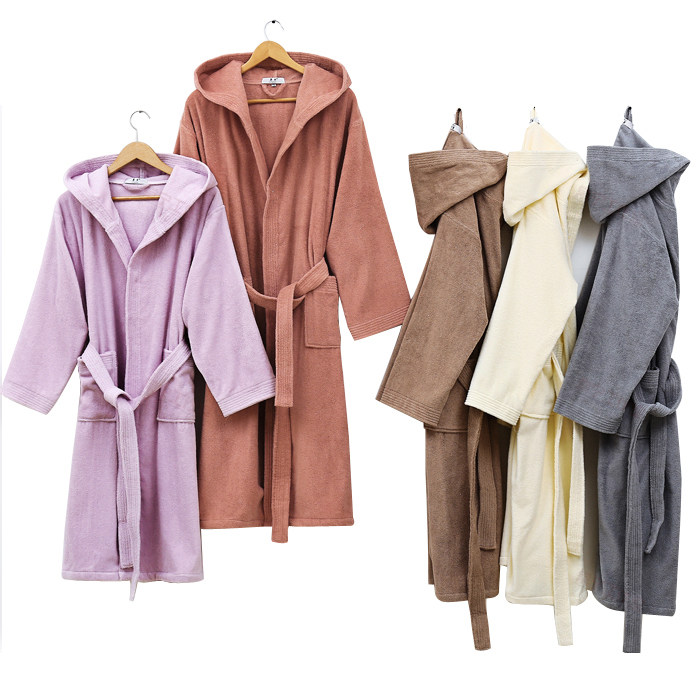 秋若薇纯棉浴袍带帽男女毛巾料厚秋冬酒店全棉吸水洗澡大童浴衣