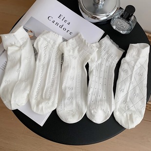 女士袜子夏季 棉袜夏天日系ins潮花边女袜 薄款 短袜网眼透气短款
