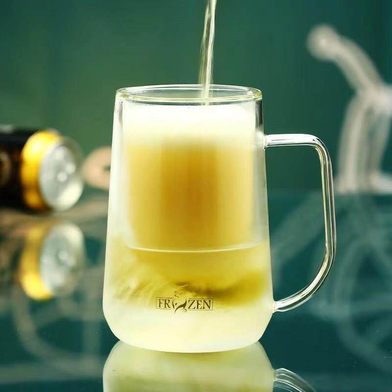 杯子啤酒网红速冷扎啤高硼硅玻璃双层杯跨境商大容量带冷冻液