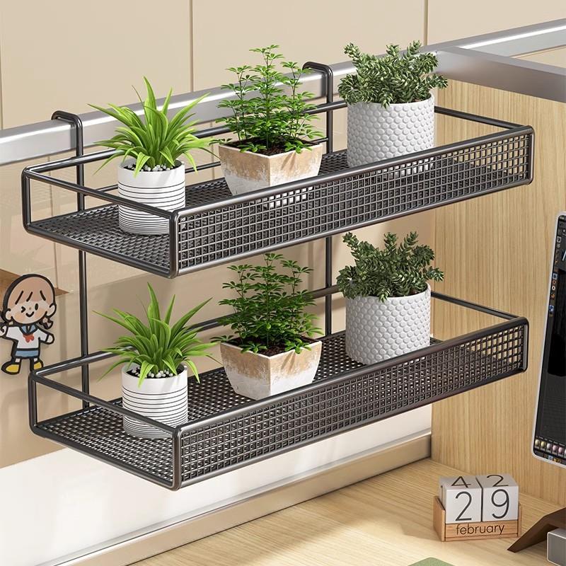 办公桌收纳隔板挂钩置物架卡位铁艺悬挂式创意多功能桌面挂架花架