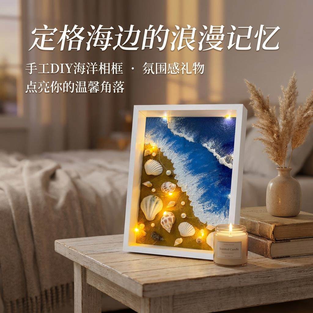 贝壳相框海边旅行纪念画框中空标本框手工diy海螺海星收纳展示框