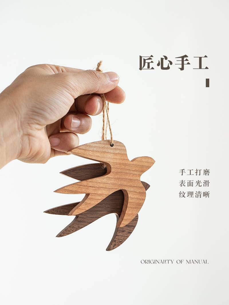 墙体装饰挂件燕子木制背景墙挂饰墙面装饰品原木风日式墙饰壁饰