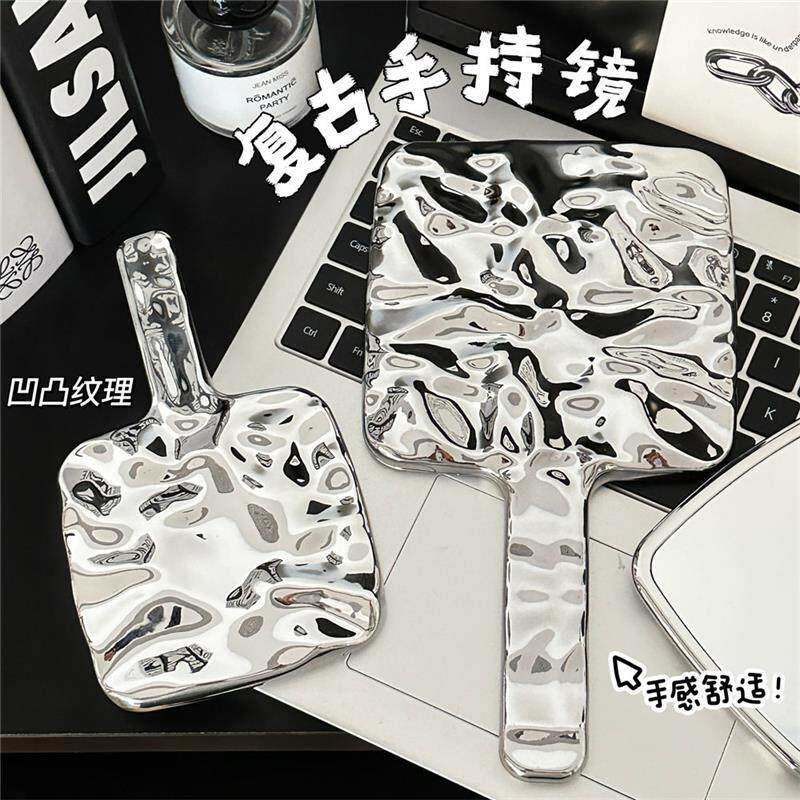 高颜值手持镜便携随身化妆镜时尚少女补妆镜方形电镀手柄梳妆镜子