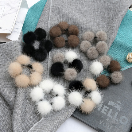发圈ins风秋冬真水貂毛毛球毛绒发饰可爱球球头绳扎马尾头发皮筋