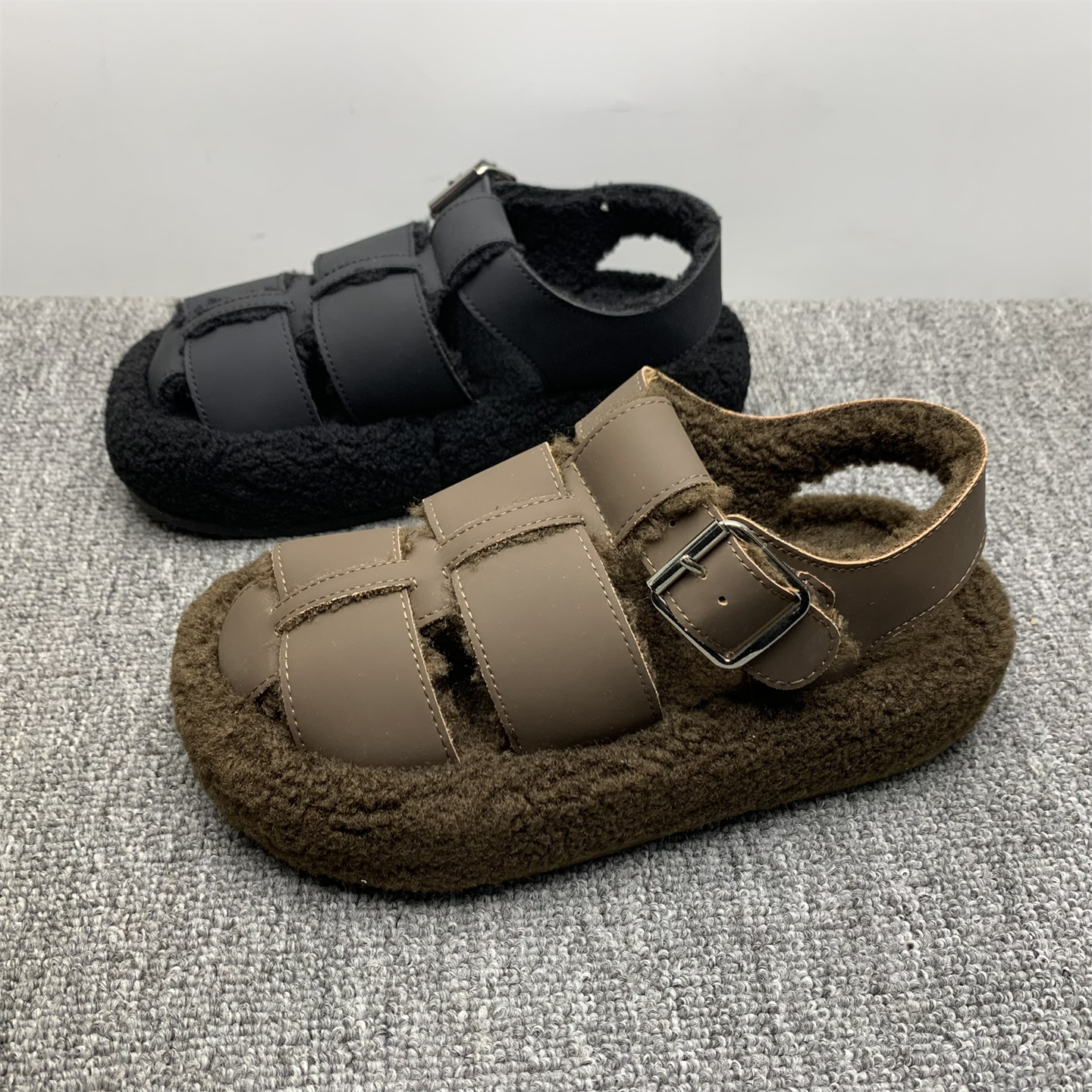 撤柜断码处理35码毛毛鞋女2025冬季外穿羊羔毛厚底包头毛毛罗马鞋