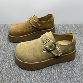 一脚瞪复古休闲全包博肯女单鞋 撤柜处理厚底绒面博肯鞋 女2025新款