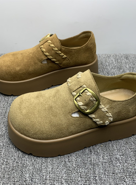 撤柜处理厚底绒面博肯鞋女2025新款一脚瞪复古休闲全包博肯女单鞋