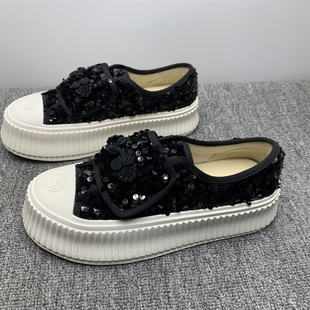 休闲渔夫鞋 撤柜处理厚底38码 魔术贴懒人时尚 女2026新款 亮片帆布鞋
