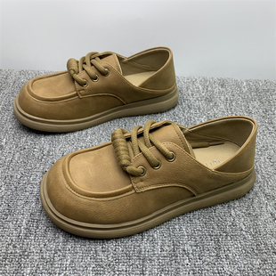 撤柜处理软底复古英伦风乐福鞋女2025秋季新款舒适系带简约小皮鞋