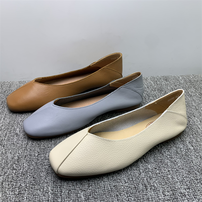 撤柜断码处理头层牛皮单鞋女2025春夏新款软底一脚瞪方头奶奶鞋子