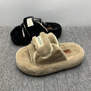 撤柜处理外穿毛毛拖鞋女2025冬季新款厚底加绒保暖法式舒适一字拖