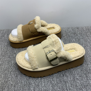 撤柜处理厚底毛毛拖鞋女2025冬季新款外穿舒适加绒博肯一字棉拖鞋