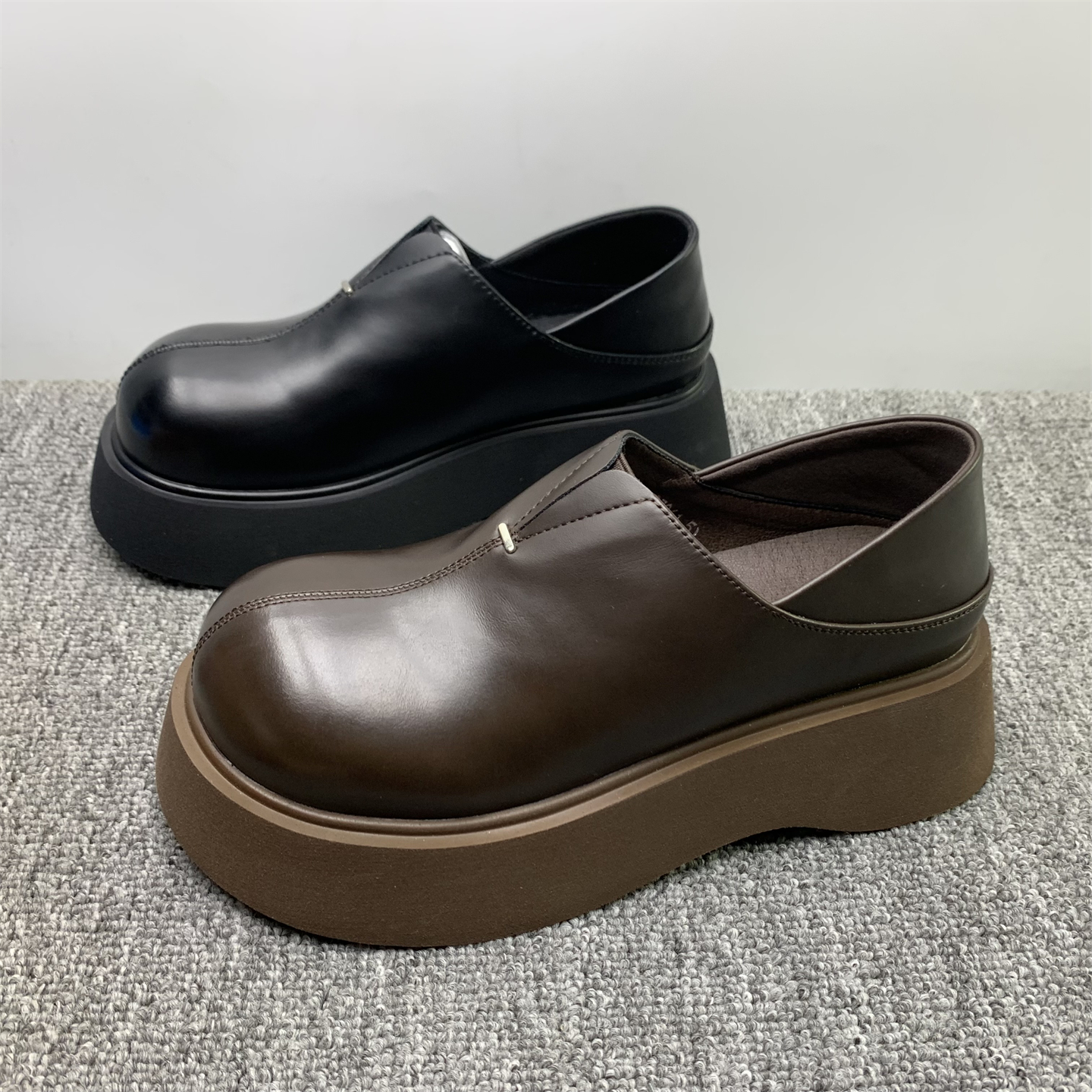 撤柜断码处理真皮厚底增高两穿乐福鞋女2025秋季新款英伦风懒人鞋