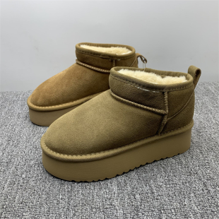 加绒保暖户外短筒棉鞋 新款 处理真皮雪地靴女厚底2025冬季 尾货断码